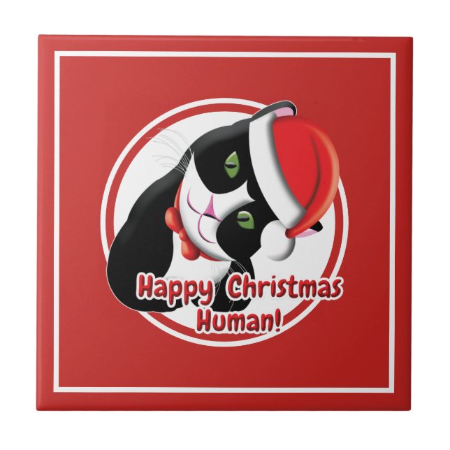 Santa Cat Ceramic Tile (Front)