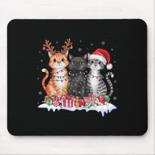 Santa Cat Christmas Light Gorgeous Reindeer Pajama Mouse Pad