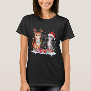 Santa Cat Christmas Light Gorgeous Reindeer Pajama T-Shirt