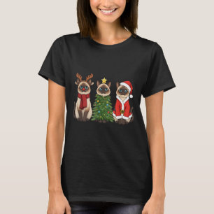 Santa Cat Christmas Siamese Cat Mom Cat Lover Xmas T-Shirt