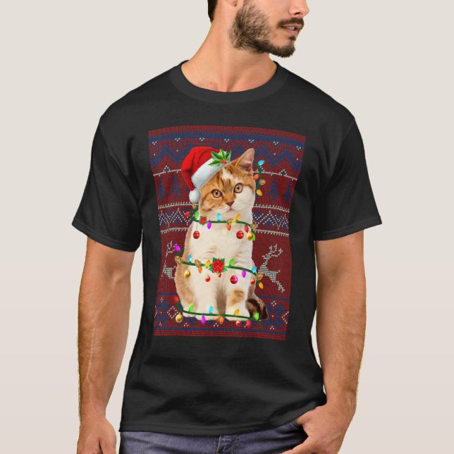 Santa Cat Christmas Tree Light Pajama X Mas Matchi T-Shirt (Front)