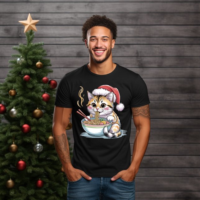 Santa Cat Eating Ramen Cute Christmas Kitty T-Shirt (Creator Uploaded)