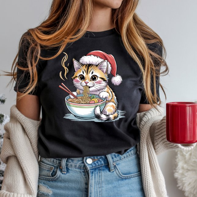 Santa Cat Eating Ramen Cute Christmas Kitty T-Shirt (Creator Uploaded)