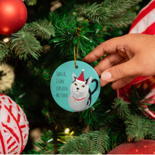 Santa Cat Funny Personalised Metal Tree Decoration
