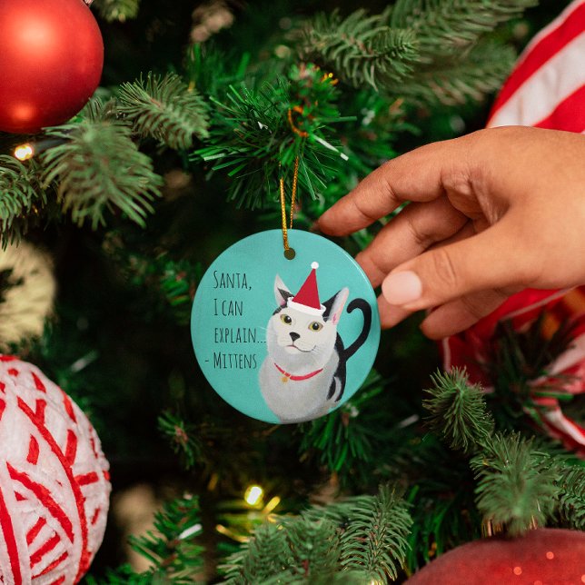 Santa Cat Funny Personalised Metal Tree Decoration (Creator Uploaded)