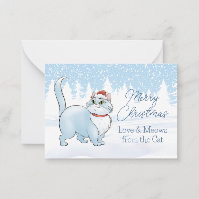 Santa Cat in Winter Wonderland Christmas Card (Front)