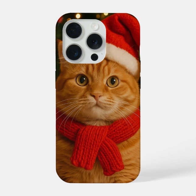 Santa Cat iPhone 15 Pro Case (Back)