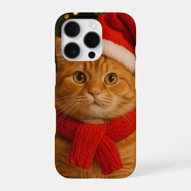 Santa Cat iPhone 16 Pro Case (Back)