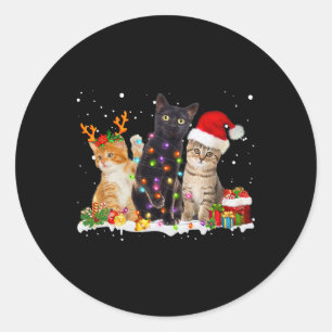 Santa Cat Light Gorgeous Reindeer Pajama Christmas Classic Round Sticker