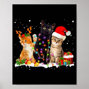 Santa Cat Light Gorgeous Reindeer Pajama Christmas Poster