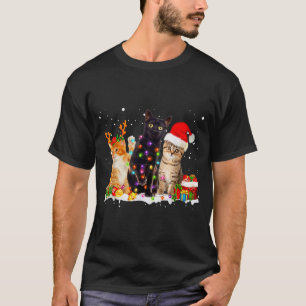 Santa Cat Light Gorgeous Reindeer Pajama Christmas T-Shirt