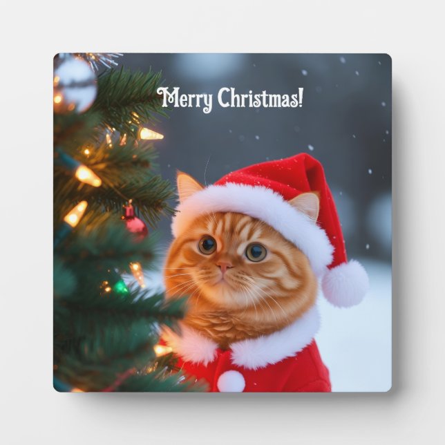 Santa Cat Next Christmas Tree Plaque (Front)