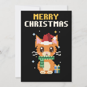 Santa Cat Pixel Art Christmas Card