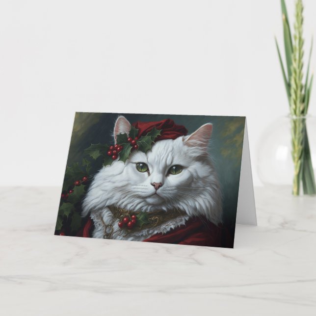 Santa Cat Portrait Thank You Card (Front)