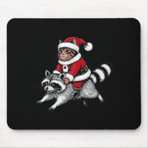Santa Cat Riding A Raccoon Christmas Men Women Kid Mouse Pad
