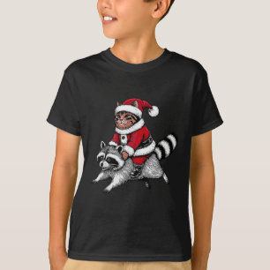 Santa Cat Riding A Raccoon Christmas Men Women Kid T-Shirt