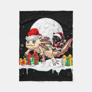 Santa Cat Riding Axolotl Christmas Owner Kids Fami Fleece Blanket