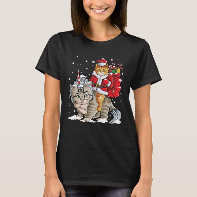 Santa Cat Riding Caticorn Christmas s Meowy Catmas T-Shirt (Front)