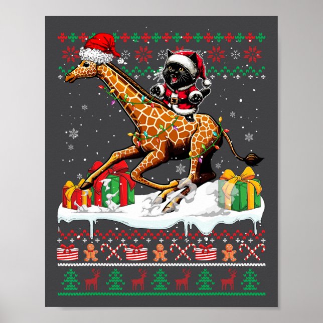 Santa Cat Riding Giraffe Christmas Sweater Lover O Poster (Front)