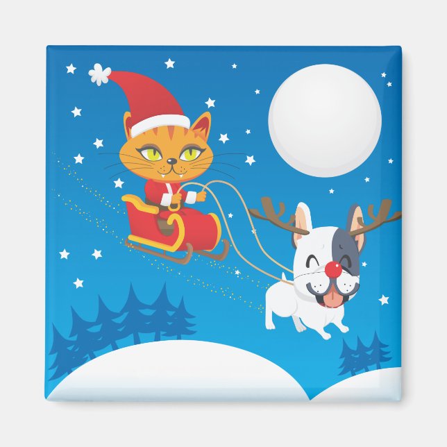 Santa Cat Sleigh Magnet (Front)