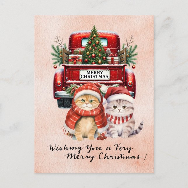 Santa Cat  with Christmas Tree for Cat Lovers Holiday Postcard (Front)