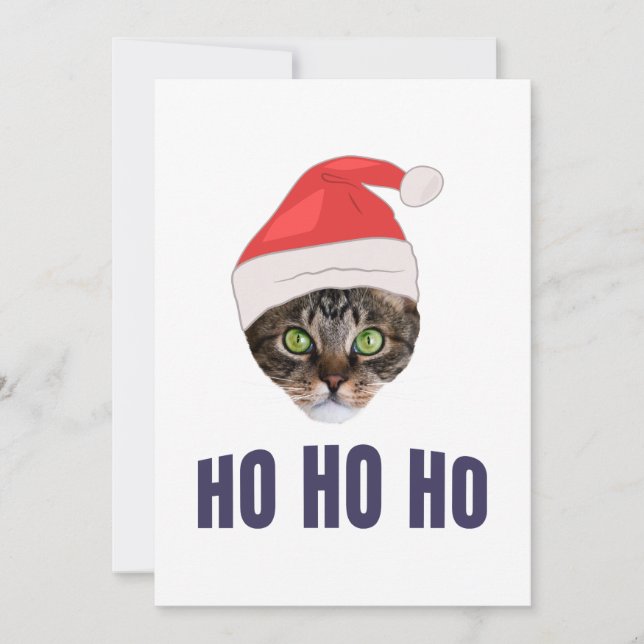 Santa Cat with Santa hat, Ho Ho ho Invitation (Front)