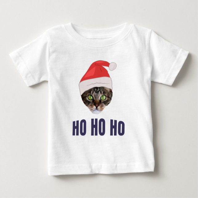 Santa Cat with Santa hat, Ho Ho ho Invitation Squa Baby T-Shirt (Front)