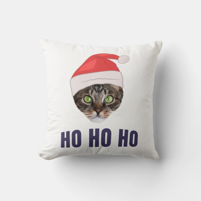 Santa Cat with Santa hat, Ho Ho ho Invitation Squa Cushion (Front)