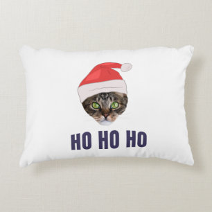 Santa Cat with Santa hat, Ho Ho ho Invitation Squa Decorative Cushion
