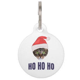 Santa Cat with Santa hat, Ho Ho ho Invitation Squa Pet Tag
