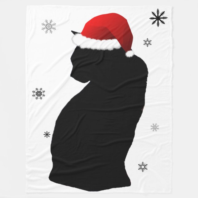 Santa Cat with Snow Fleece Blanket (Front)
