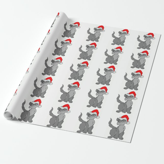 SANTA CAT WRAPPING PAPER (Unrolled)
