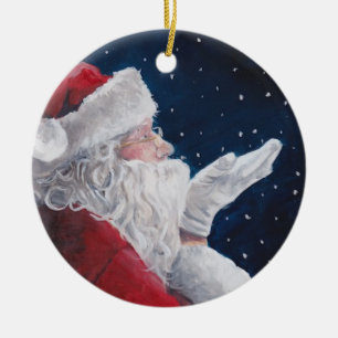 Santa Catching Snowflakes Christmas Art Ornament