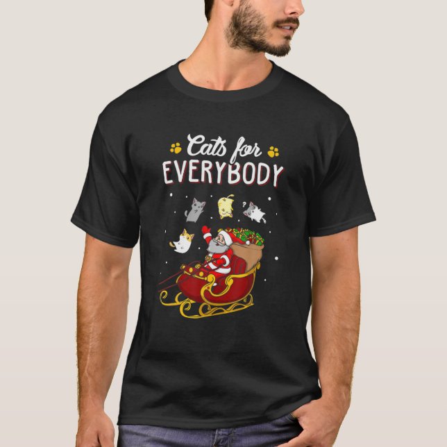 Santa Cats For Everybody Ugly Christmas T-Shirt (Front)