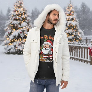 Santa Caught Stealing Cookies Funny Cartoon T-Shirt