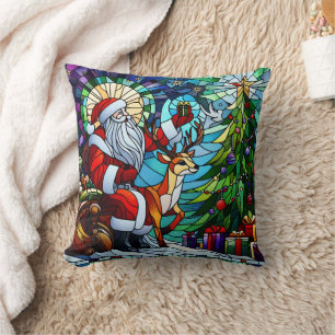 Santa celebrates by the colourful Christmas tree Cushion