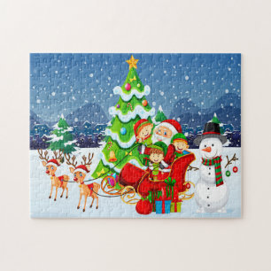 Santa Celebrates Christmas with Kids Jigsaw Puzzle