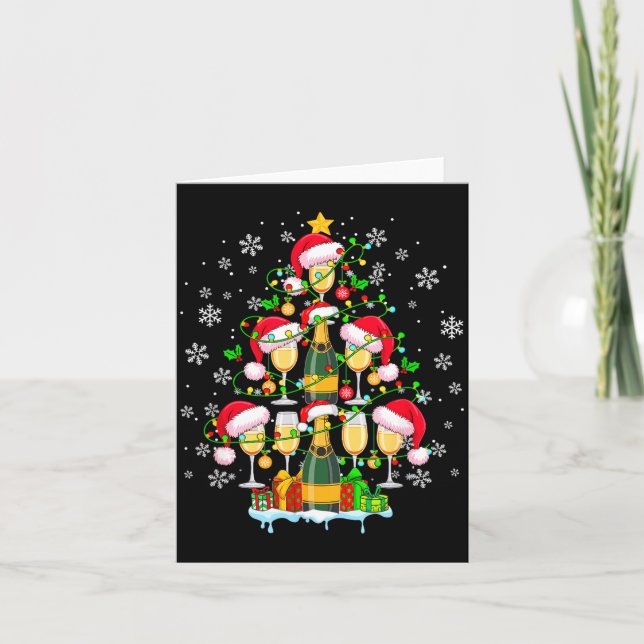 Santa Champagnes As Christmas Tree Matching Drinke Card (Front)