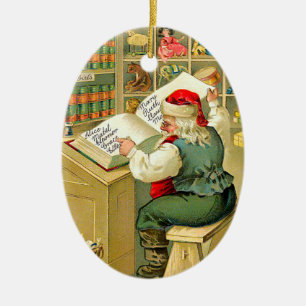 Santa Checking His List Ceramic Tree Decoration