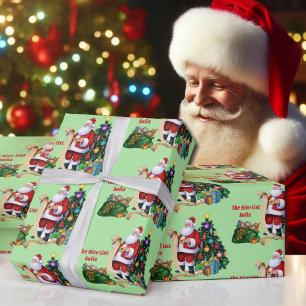 Santa Checking His List Personalise Child's Name W Wrapping Paper