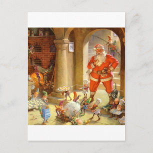Santa Checks In With His Cookie Baking Elves Holiday Postcard