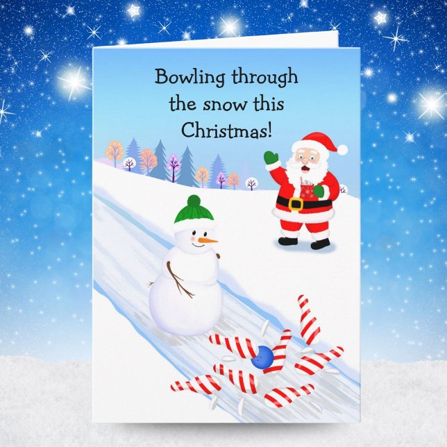 Santa Cheering Snowman Bowling Card (Creator Uploaded)