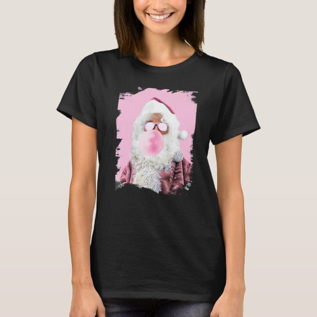 Santa Chewing Pink Bubble Gum Christmas T-Shirt (Front)