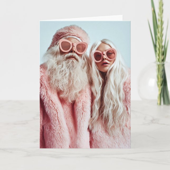 Santa Chic Mr. & Mrs. Claus Turn Heads at Festival Card (Front)