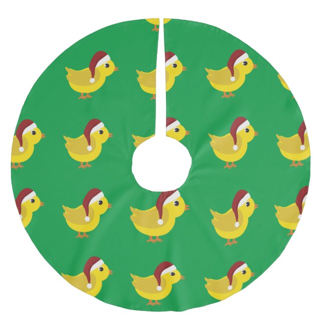 Santa chick brushed polyester tree skirt (Front)