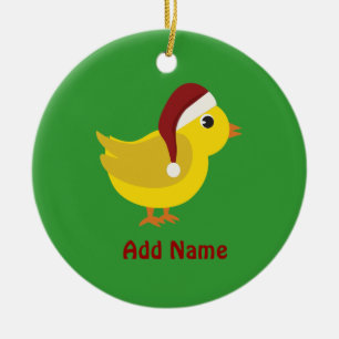 Santa chick ceramic ornament
