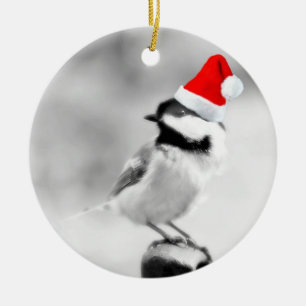 santa chickadee ceramic tree decoration