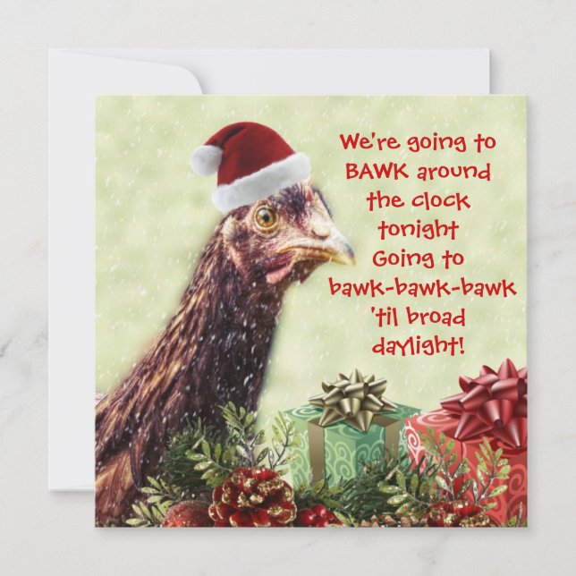 Santa Chicken Bawk Around the Clock Tonight! Invitation (Front)