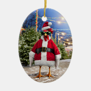 Santa Chicken Ceramic Ornament