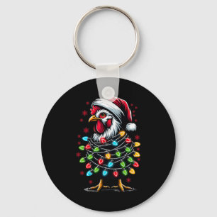 Santa Chicken Christmas Lights Funny Xmas Chicken  Key Ring